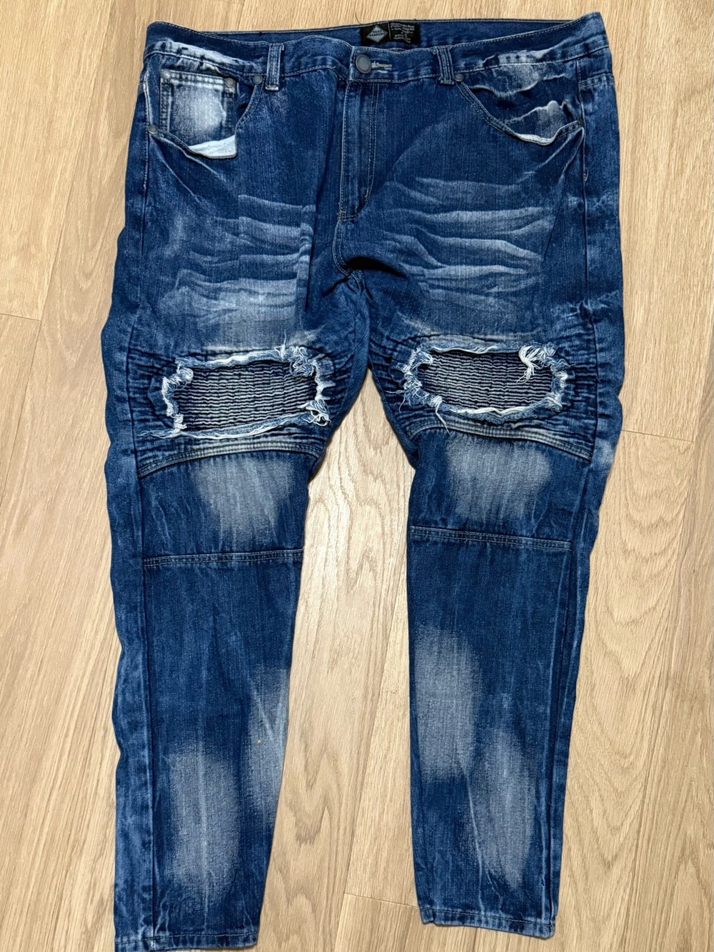 Slim Fit Men's Distressed Dark Blue Ripped Jeans